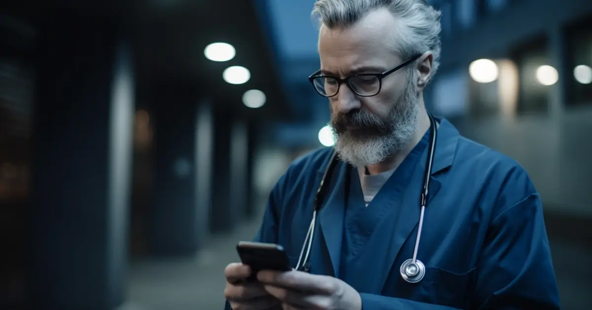 Doctor checking his website on a Smartphone