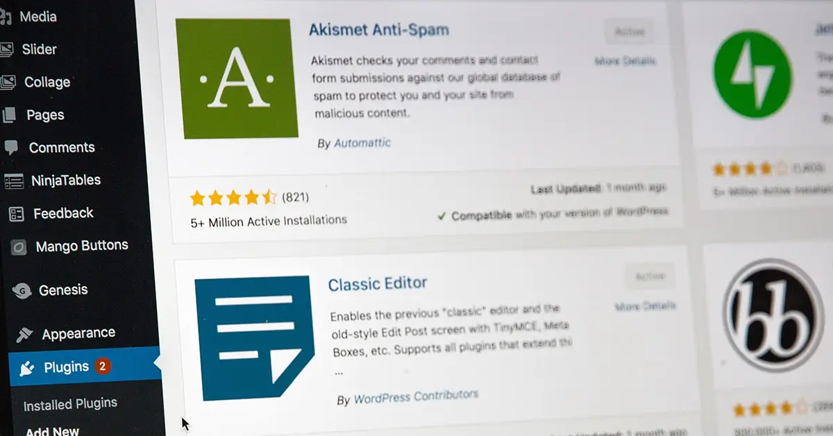 Word press dashboard showing plugins that require updates