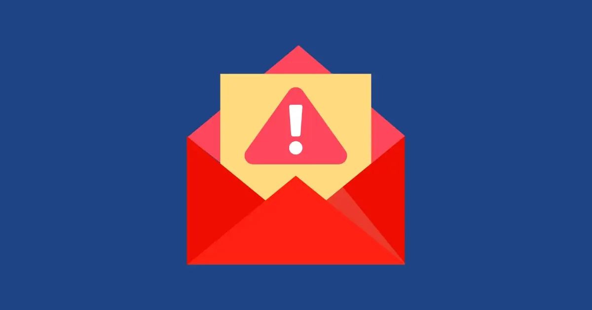 Illustration of a scam warning coming out of a red envelope