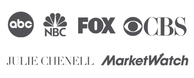 Featured logos shown include ABC, NBC, Fox, CBS, Julie Chenell and MarketWatch
