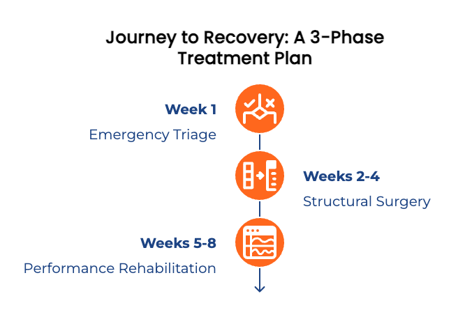 Journey to recovery, timeline graphic of our 3-phase approach